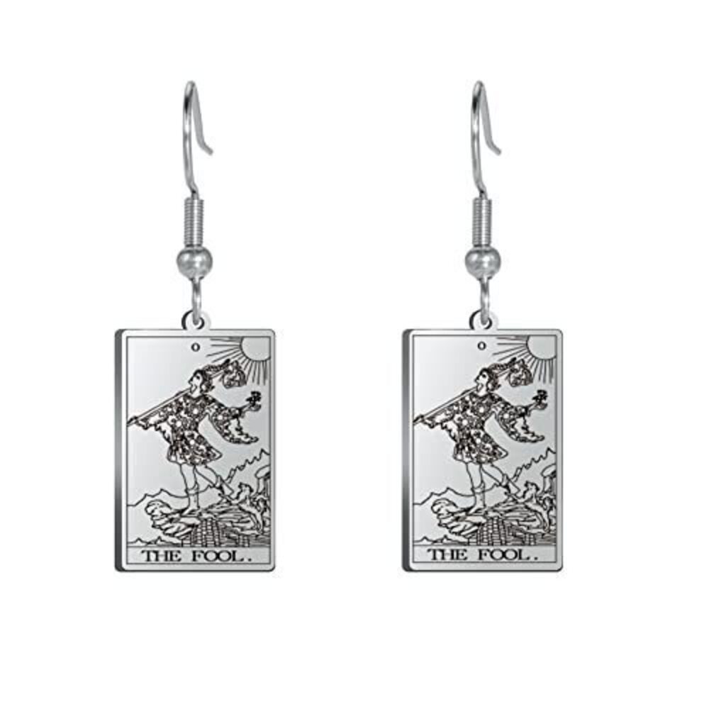 6057 Tarot Cards Dangle Earrings Stainless Steel Vintage Amulet Wiccan